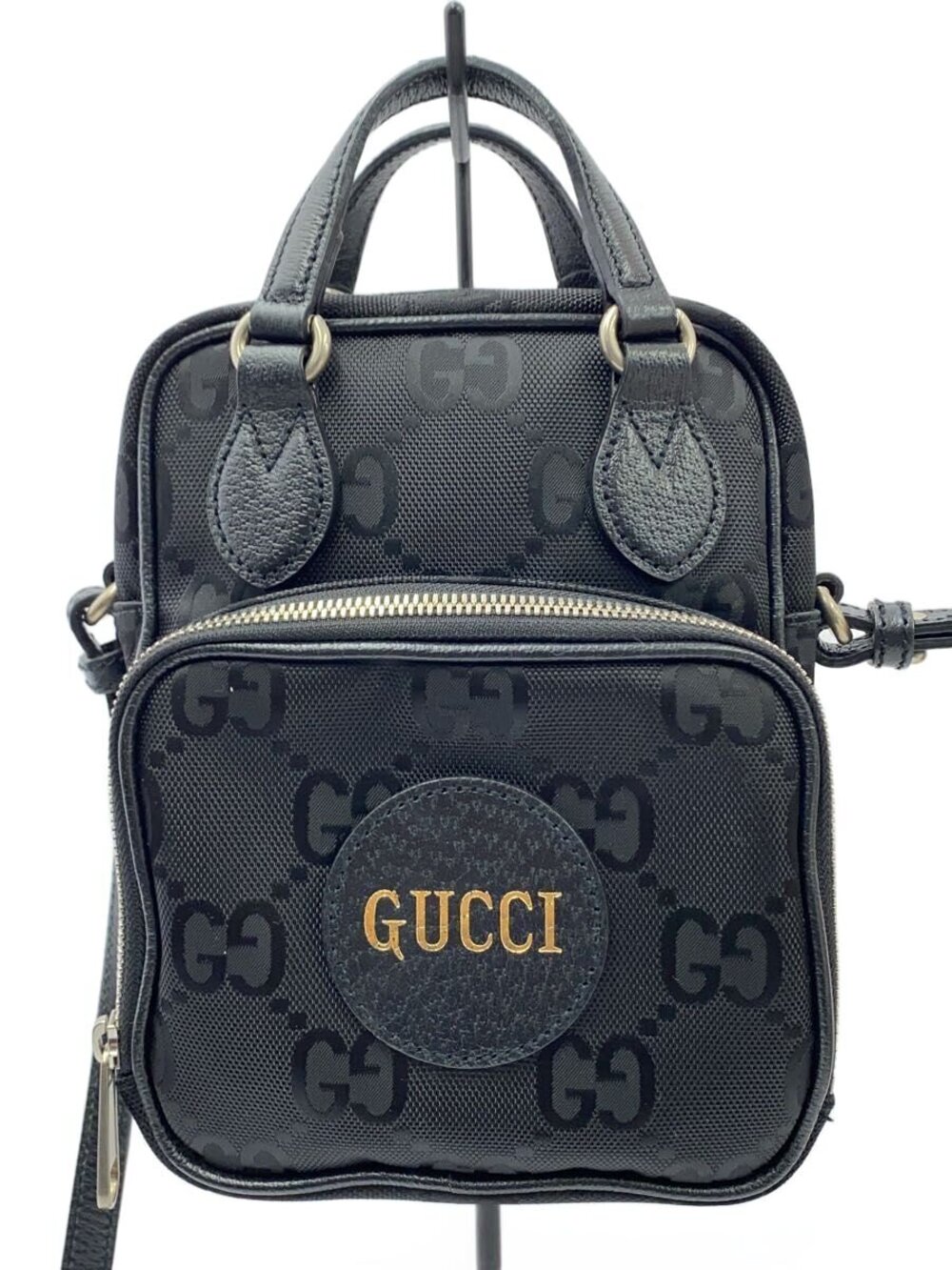 Gucci The Grid shoulder bag leather logo patch pocket Black